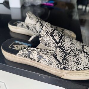 Vans Black and Cream Patterned Slip-Ons